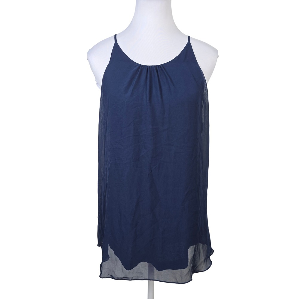 Matty M Womens Navy Blue Chiffon Overlay Tank Top Size M NWT USA Made